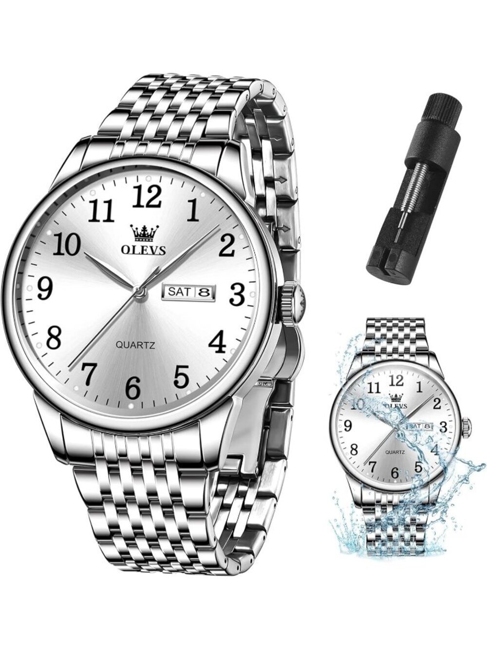 Men's Silver Stainless Steel Solid Analog Quartz Classic Waterproof Luxury Watch
